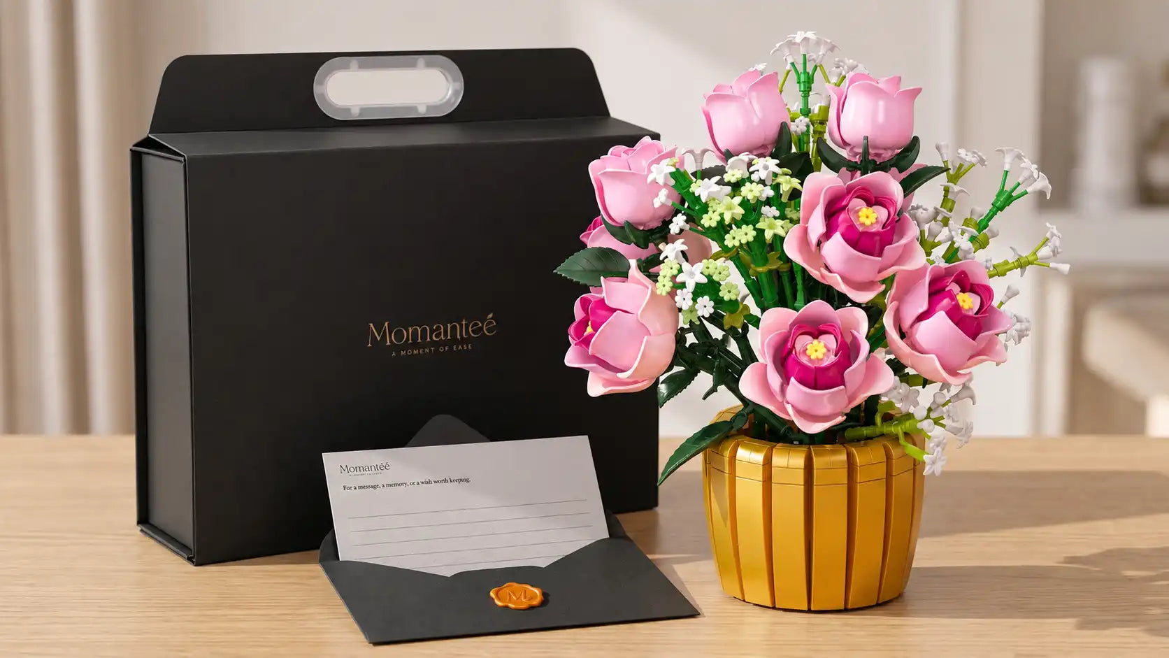Couple enjoying a quiet moment with Momantee floral art