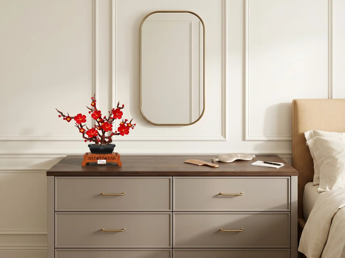 The Plum Reverie displayed on a bedroom dresser, scene 1