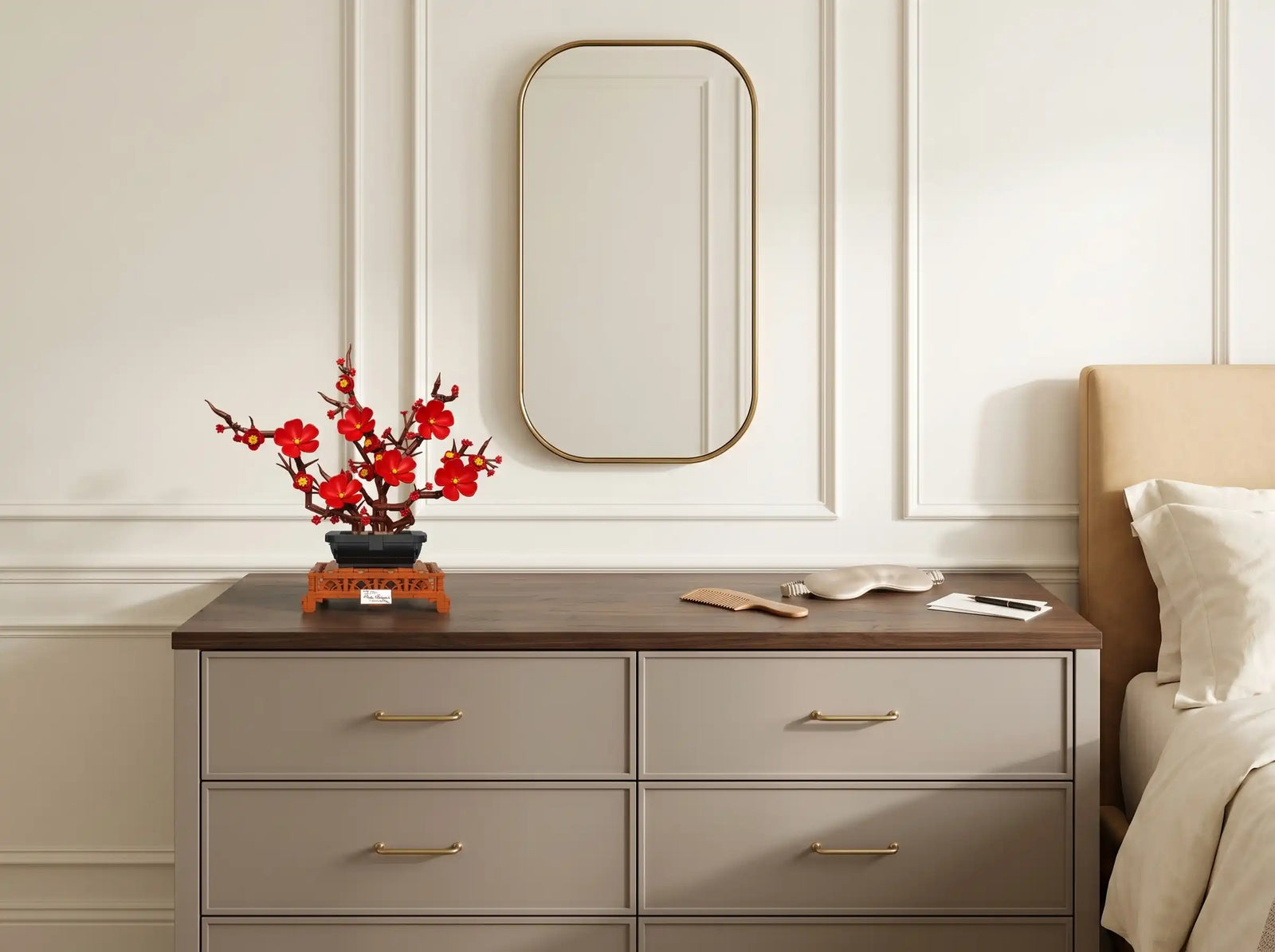 The Plum Reverie displayed on a bedroom dresser