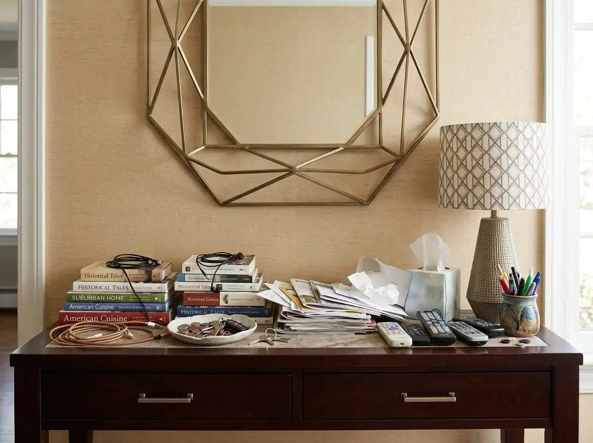 Living room or entryway before adding The Plum Reverie, scene 1