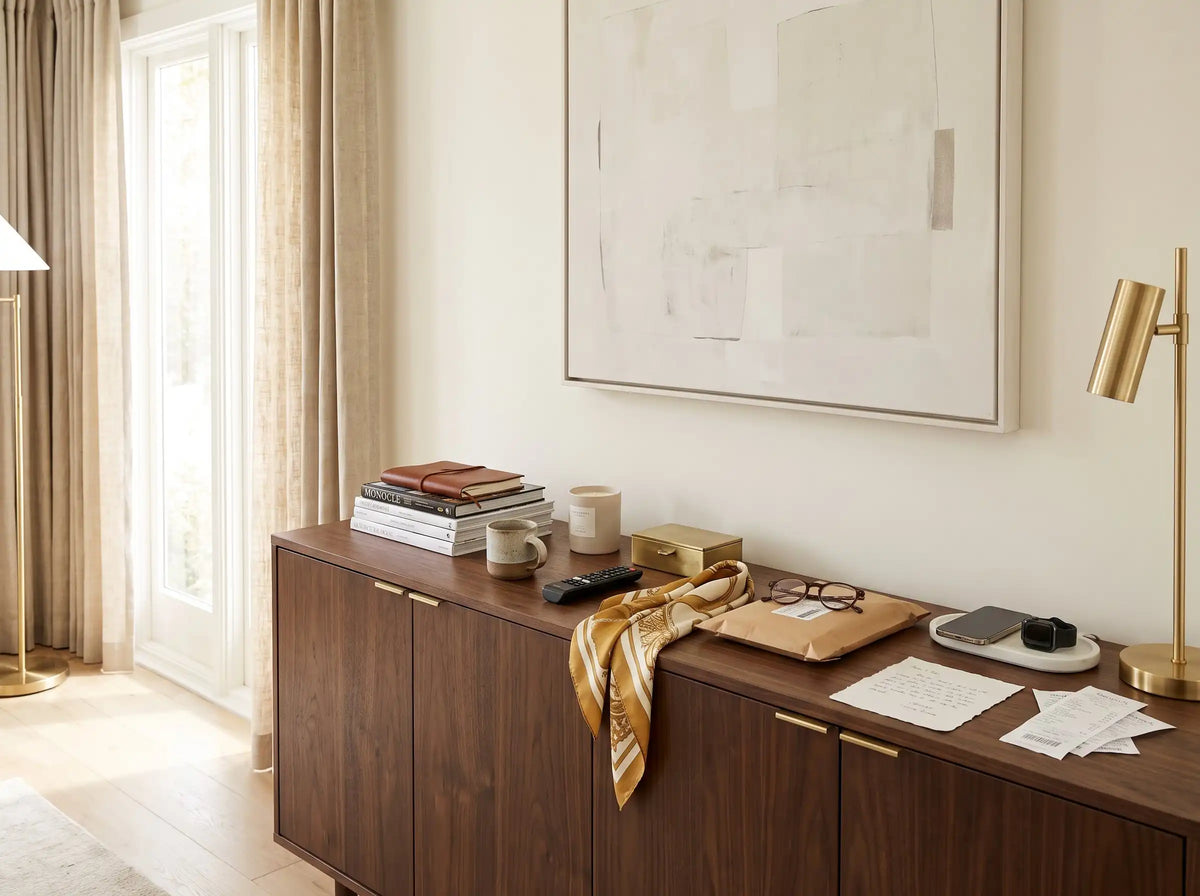 Living room or entryway before adding The Plum Reverie, scene 3