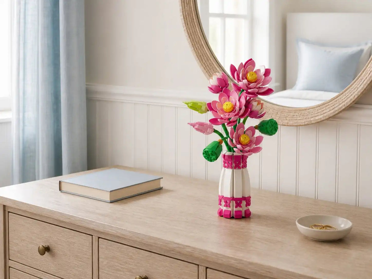 The Serene Lotus displayed on a bedroom dresser, scene 2