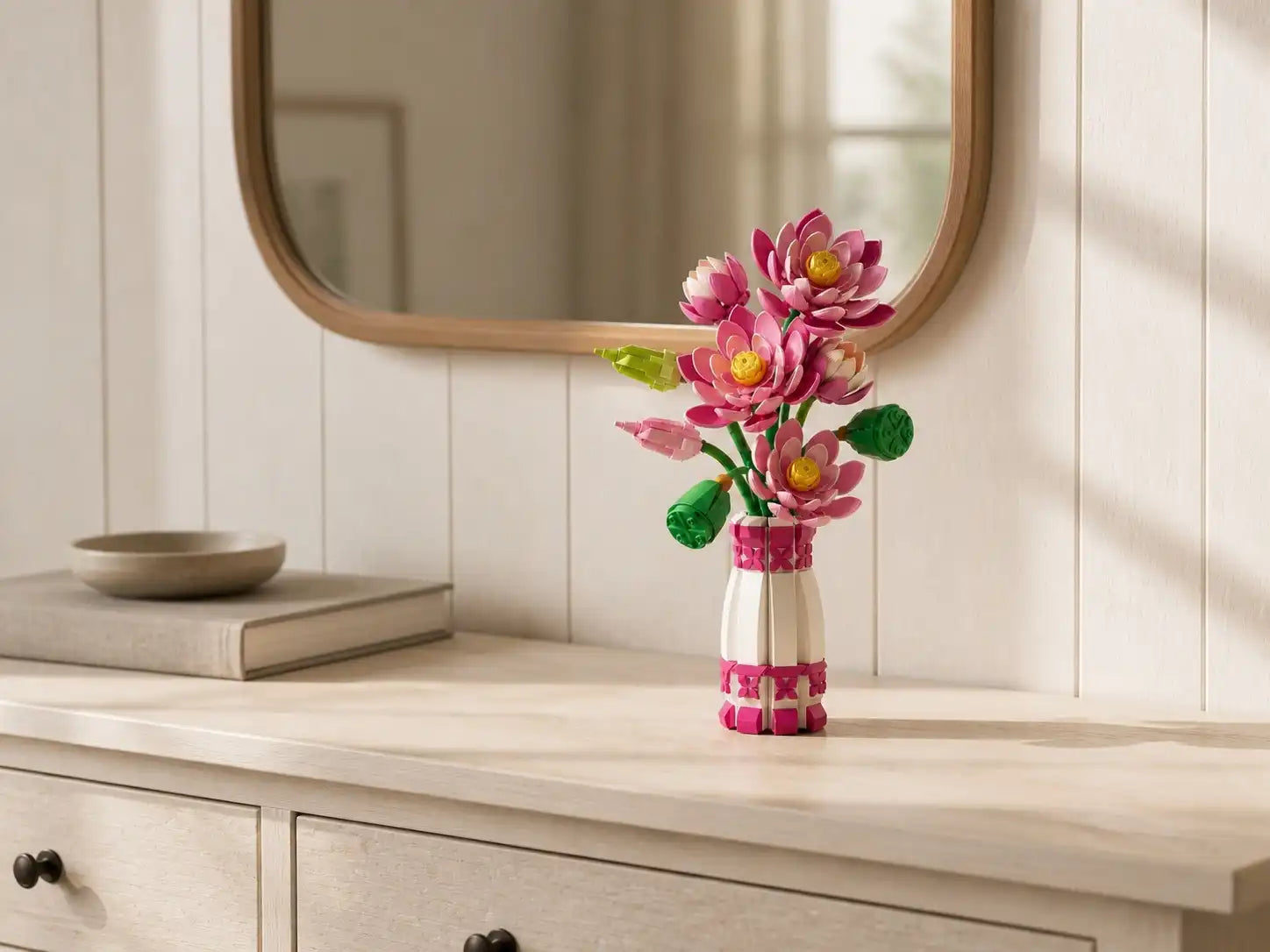 The Serene Lotus displayed on a bedroom dresser