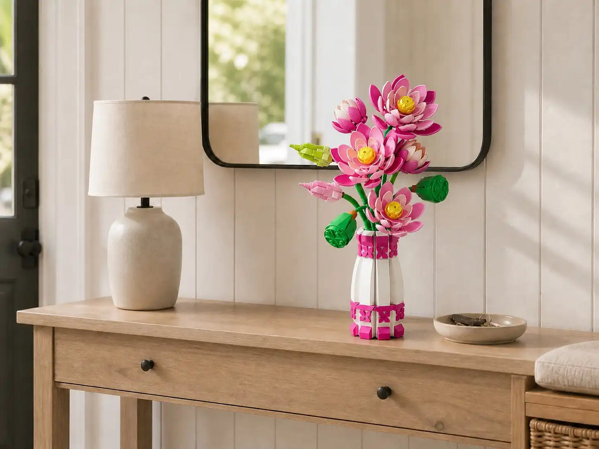 The Serene Lotus displayed in a living room or entryway, scene 1
