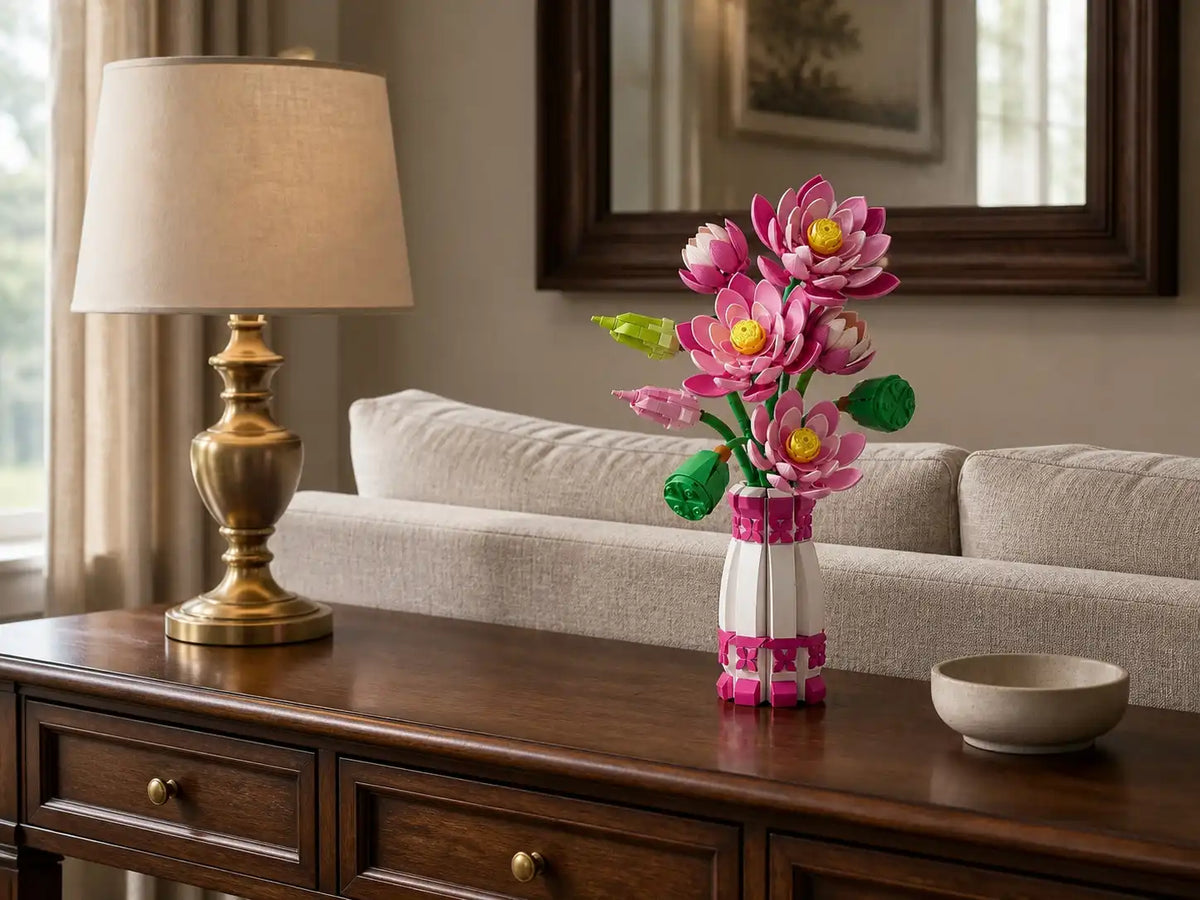 The Serene Lotus displayed in a living room or entryway, scene 4