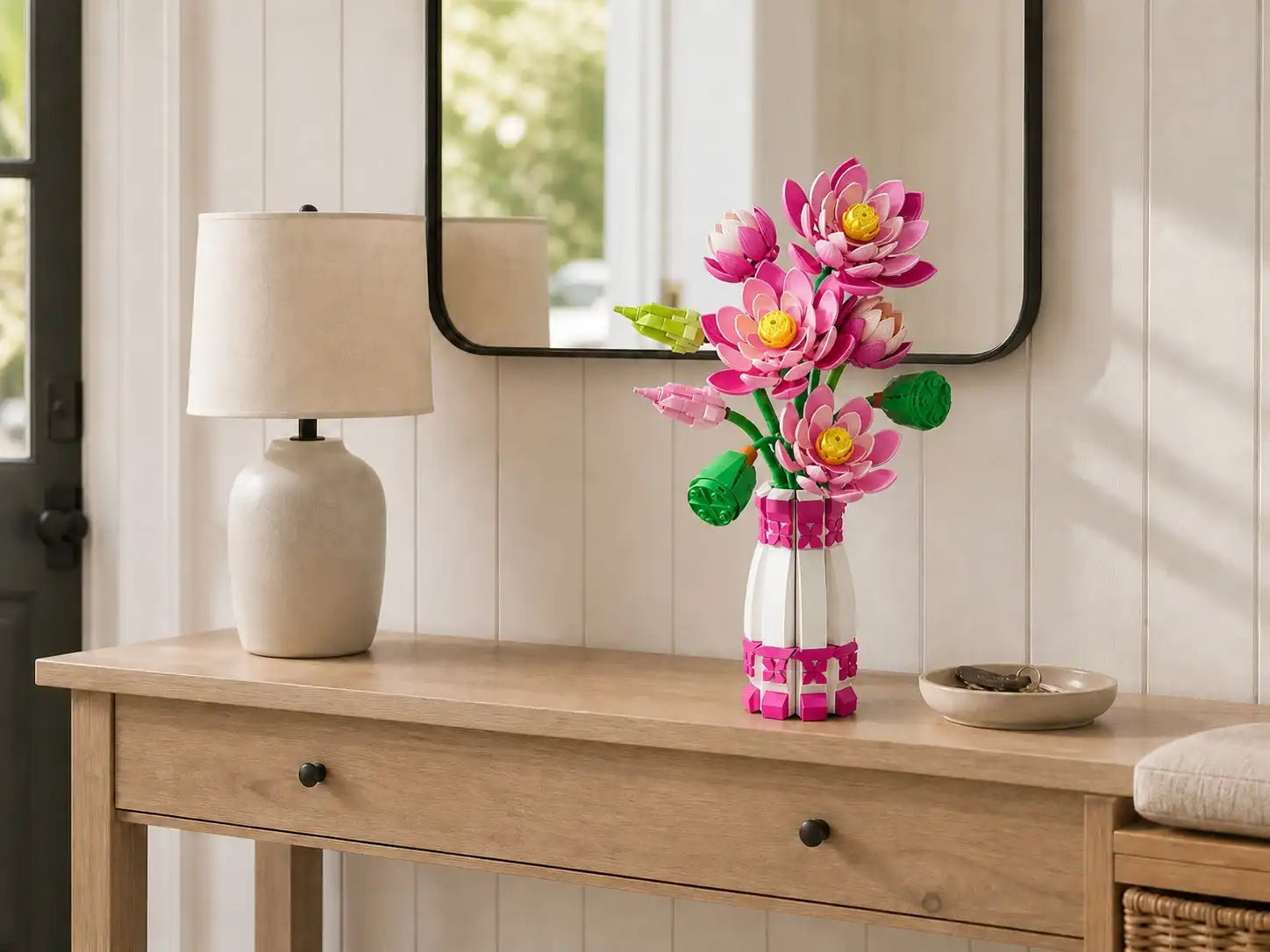 The Serene Lotus displayed in a living room and entryway