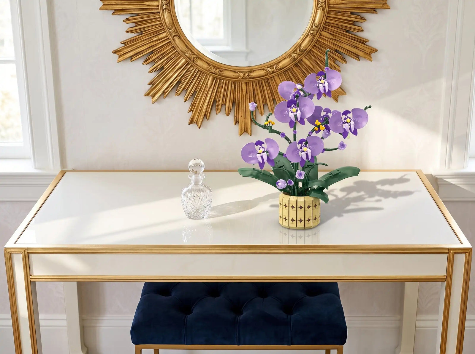 The Orchid Muse displayed on a bedroom dresser, scene 1