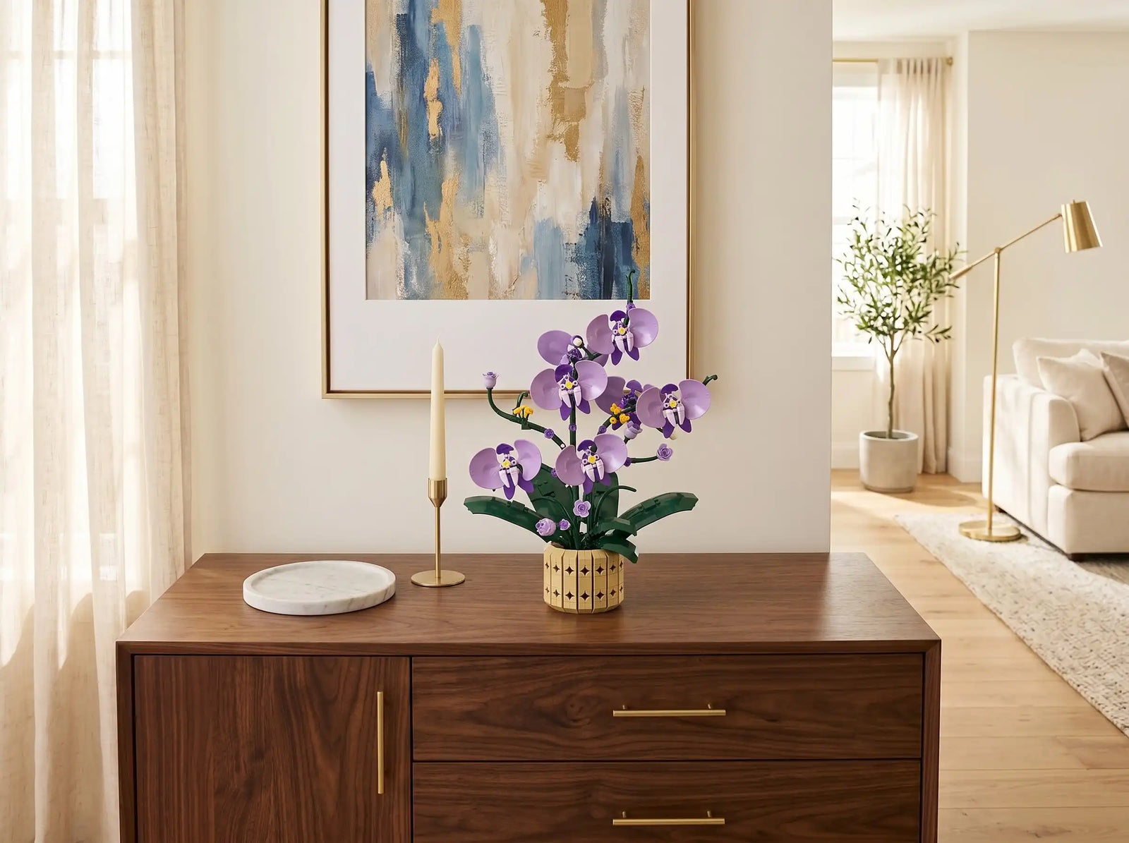 The Orchid Muse displayed in a living room or entryway, scene 1