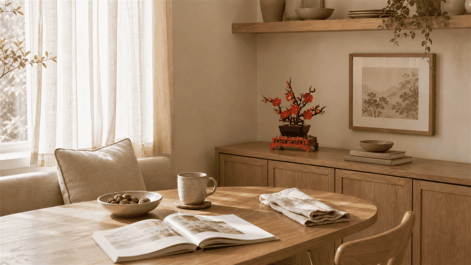 Dining room sideboard after styling with The Plum Reverie